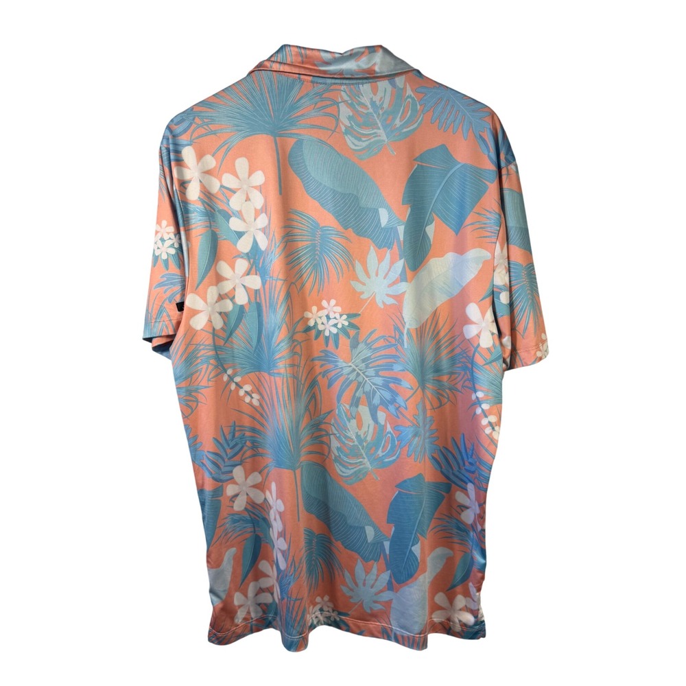 Bad Birdie Polo Shirt‎ XL Tropical Floral Golf Coral Blue Performance Stretch - Picture 6 of 11